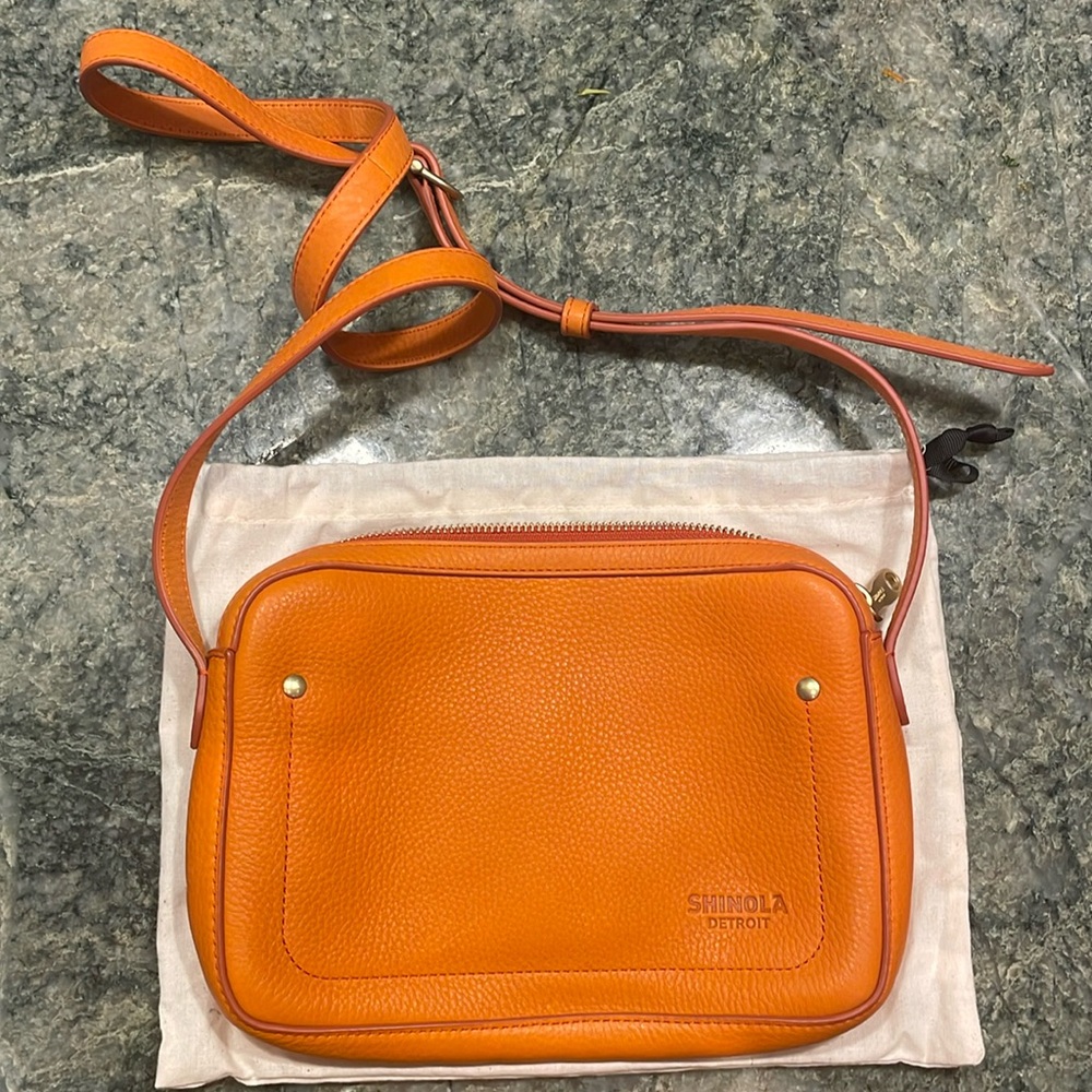 Shinola slim pocket crossbody in bold orange